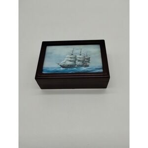 Vintage Ship Nautical Trinket Box Lid Plastic Bakelite? 3.75"X 2.5"